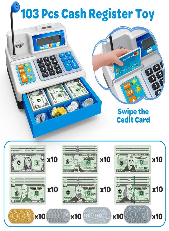 BAODLON Calculator Cash Register - 103 Pcs Toy Cash Register, Store Set with Microphone, Credit Card and Banking for Kids, Early Math Skills Toys Gifts for 3, 4, 5, 6 7 8+ Years Old Boy Girl - Image 2